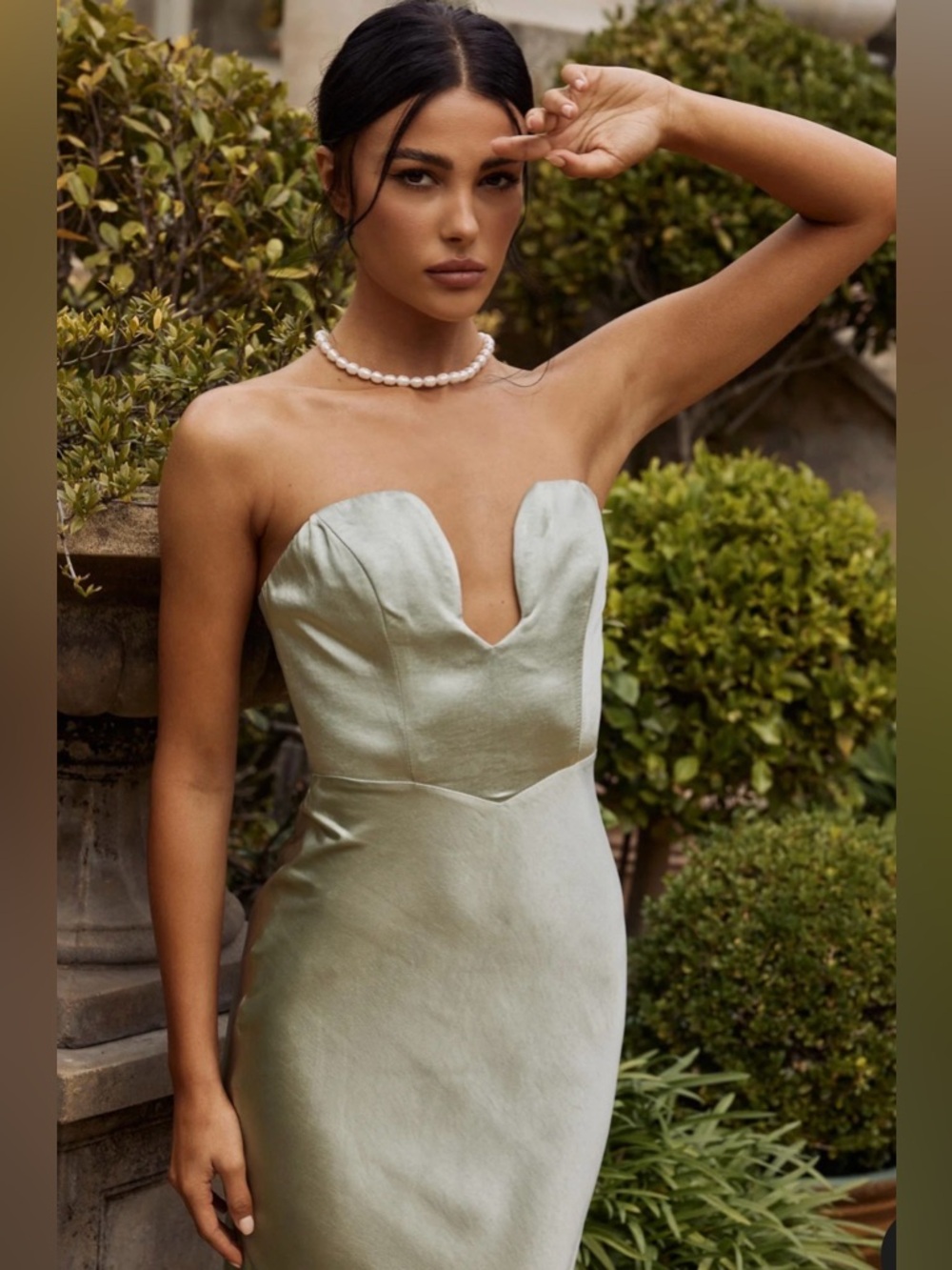 Selfie Leslie Strapless Sweetheart Satin Dress in Light Sage